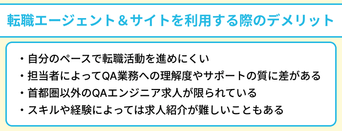 QAエンジニアにおすすめの転職エージェント＆サイトを利用する際のデメリットのイラスト